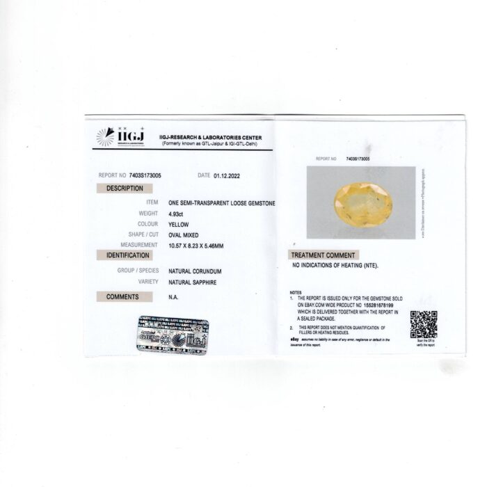 gays 387 cert Yellow Sapphire 4.93 Carat (5.42 Ratti) - Image 2