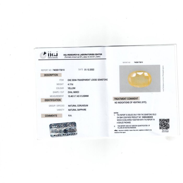 gays 392 cert Yellow Sapphire 4.18 Carat (4.59 Ratti) - Image 2