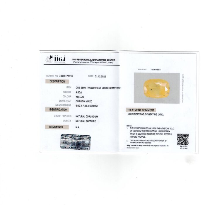 gays 395 cert Yellow Sapphire 4.6 Carat (5.06 Ratti) - Image 2