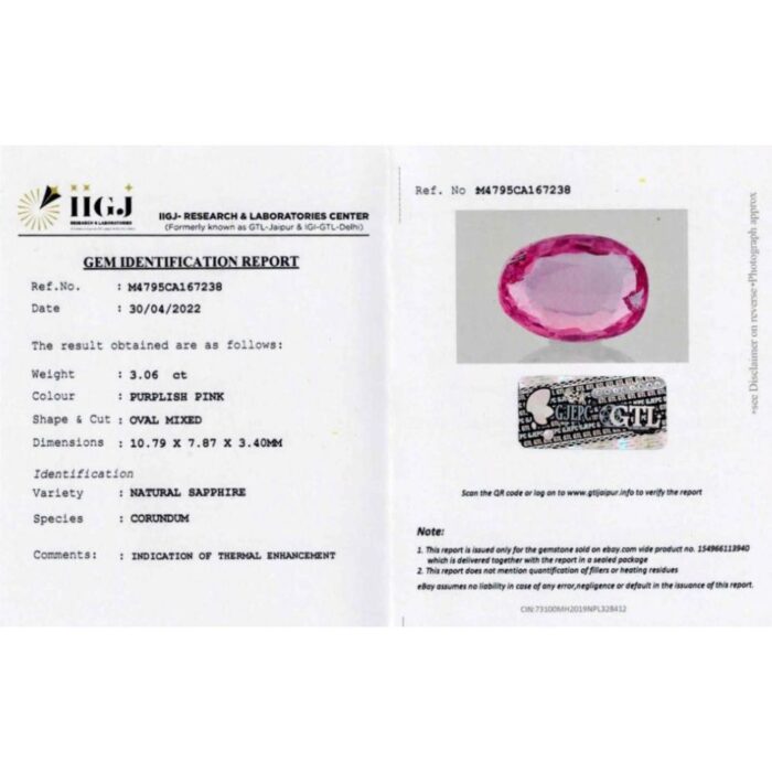 Pink Sapphire (Gulabi Pukhraj) 3.06 Carat (3.36 Ratti) - Image 2