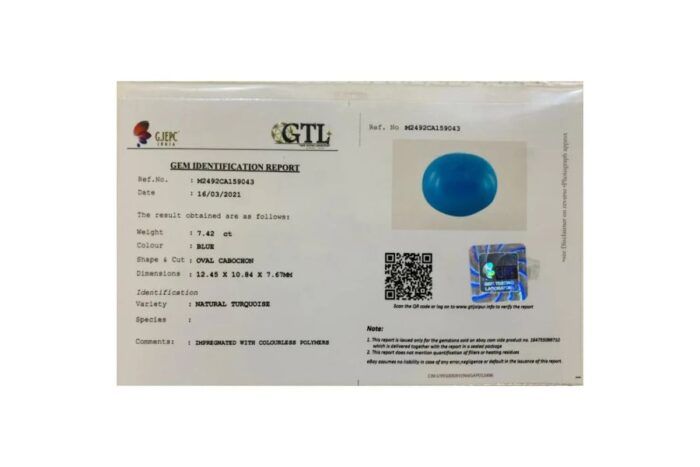 tr66-4.jpg Turquoise (Firoza) 7.42 Carat (8.16 Ratti) - Image 2