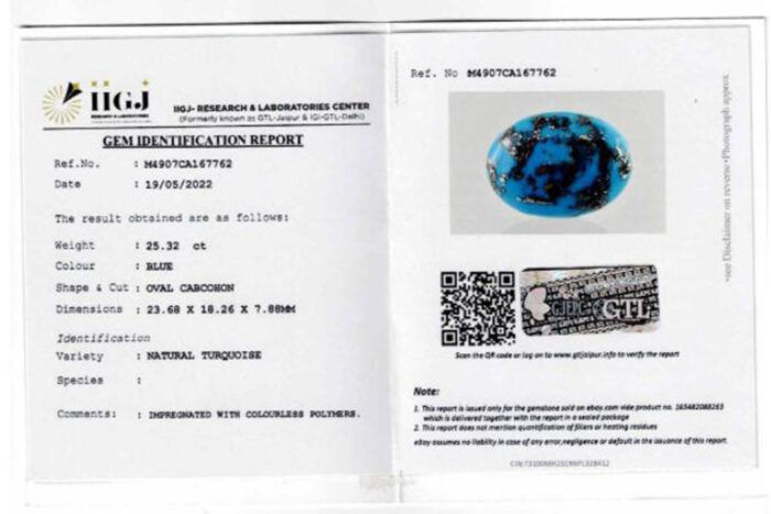 Turquoise (Firoza) 25.35 Carat (27.88 Ratti) - Image 2