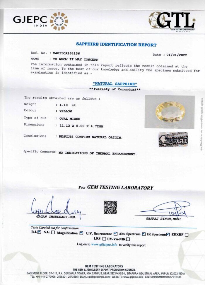 Yellow Sapphire 4.11 Carat (4.52 Ratti) - Image 2