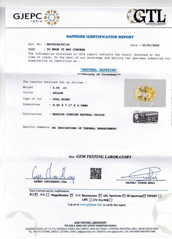 Yellow Sapphire 4.07 Carat (4.40 Ratti) - Image 2
