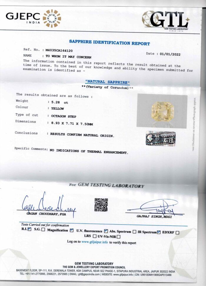 Yellow Sapphire 5.29 Carat (5.81 Ratti) - Image 5