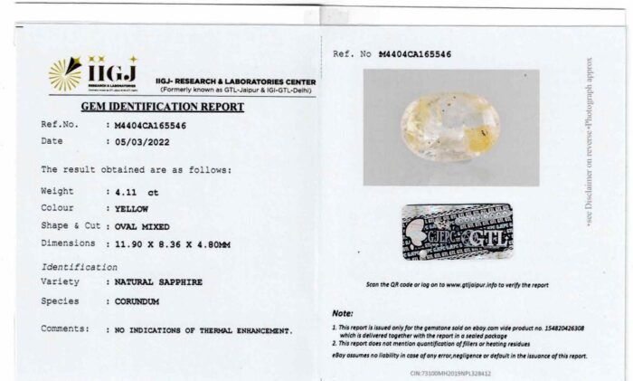 Yellow Sapphire 4.11 Carat (4.52 Ratti) - Image 2