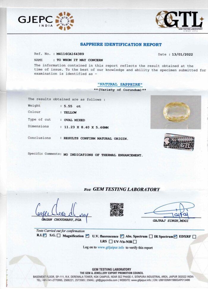 ys330-1.jpg Yellow Sapphire 5.55 Carat (6.16 Ratti) - Image 5