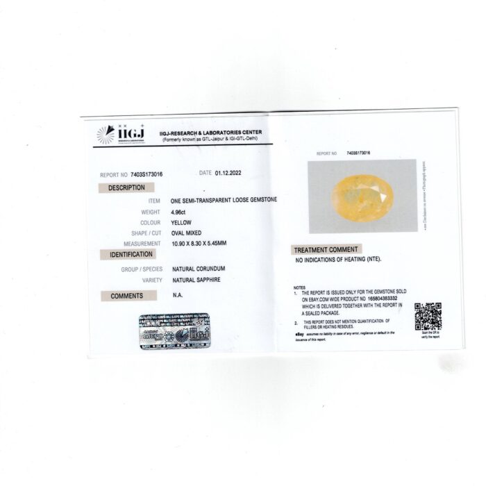 gays 398 cert Yellow Sapphire 4.95 Carat (5.44 Ratti) - Image 2