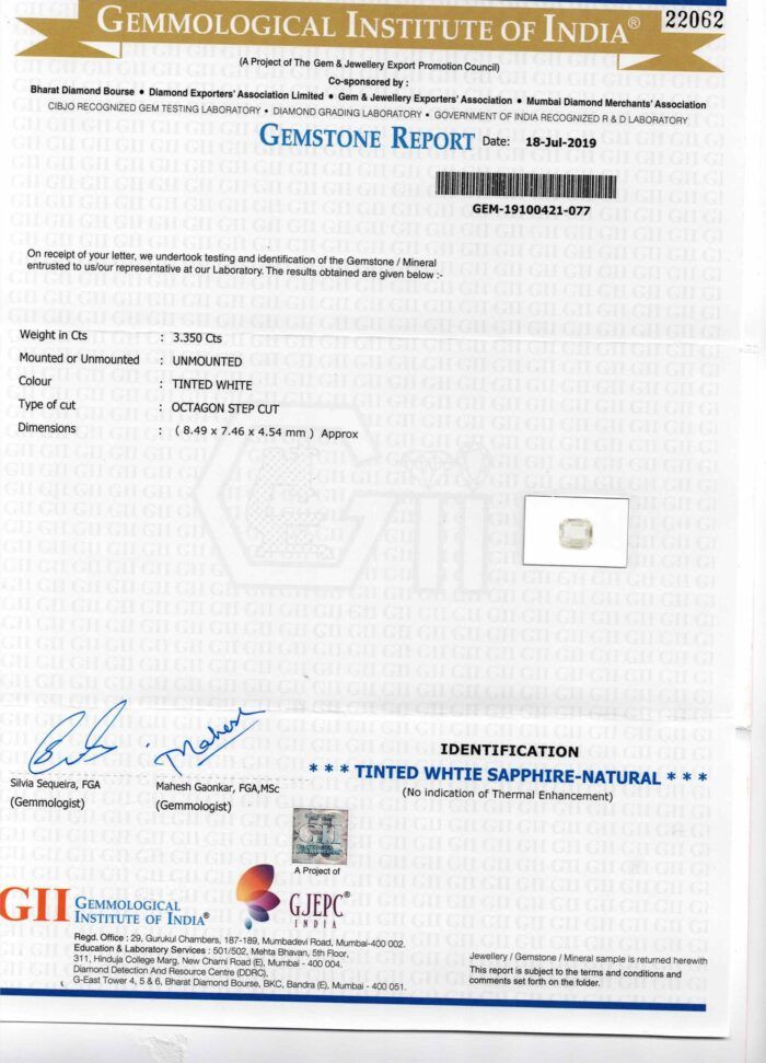 Natural White Sapphire 3.35 Carat 3.68 Ratti) - Image 2
