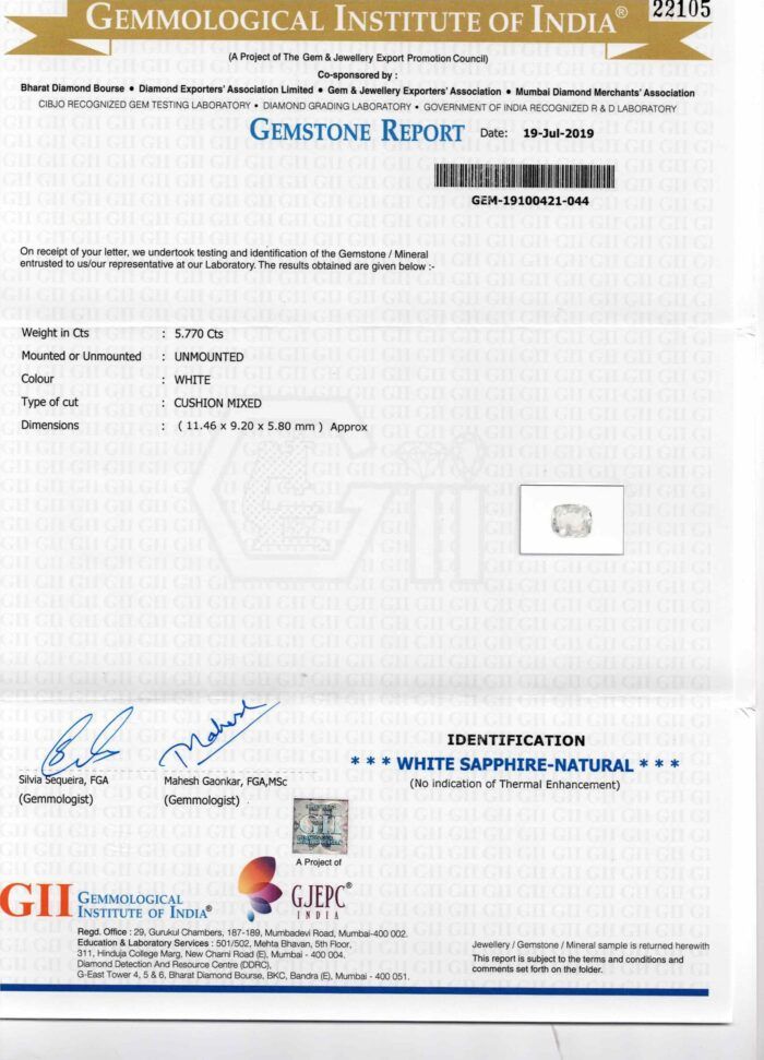 Natural White Sapphire 5.77 Carat 6.33 Ratti) - Image 2