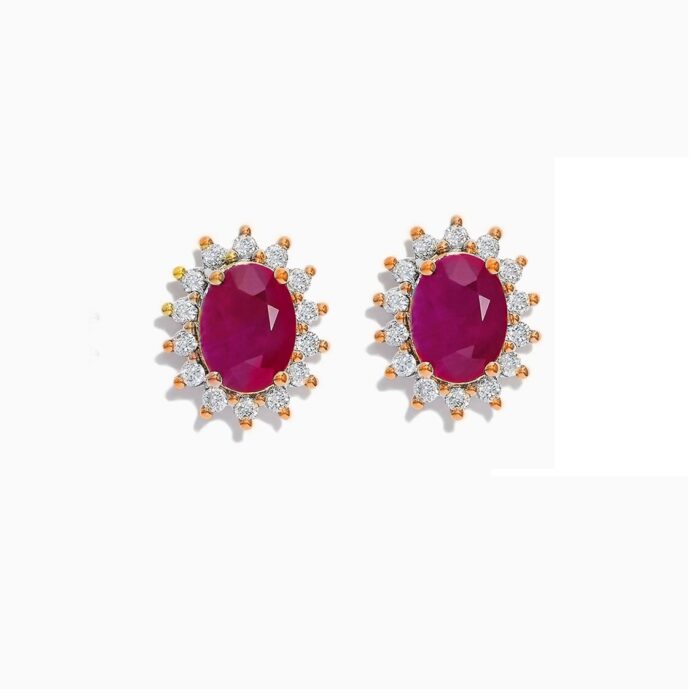 Natural Ruby & Diamond Earrings Studs - Image 4