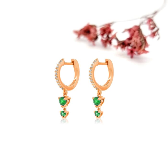 Natural Earth Mined Emerald Hoops Earrings - Image 4