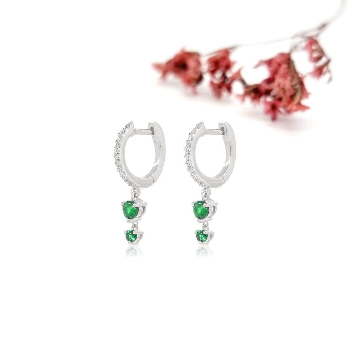 Natural Earth Mined Emerald Hoops Earrings - Image 3
