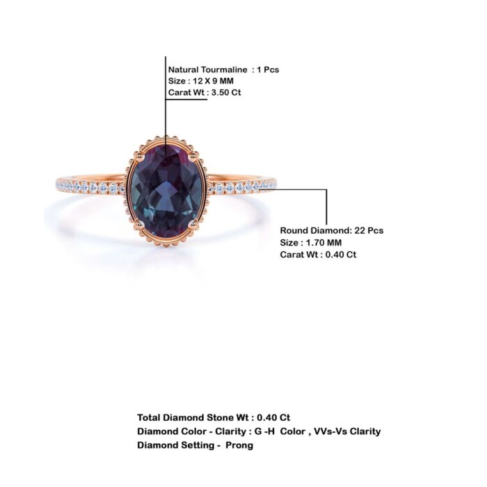 Tourmaline Diamond Ring in 14K Solid Gold - Image 3