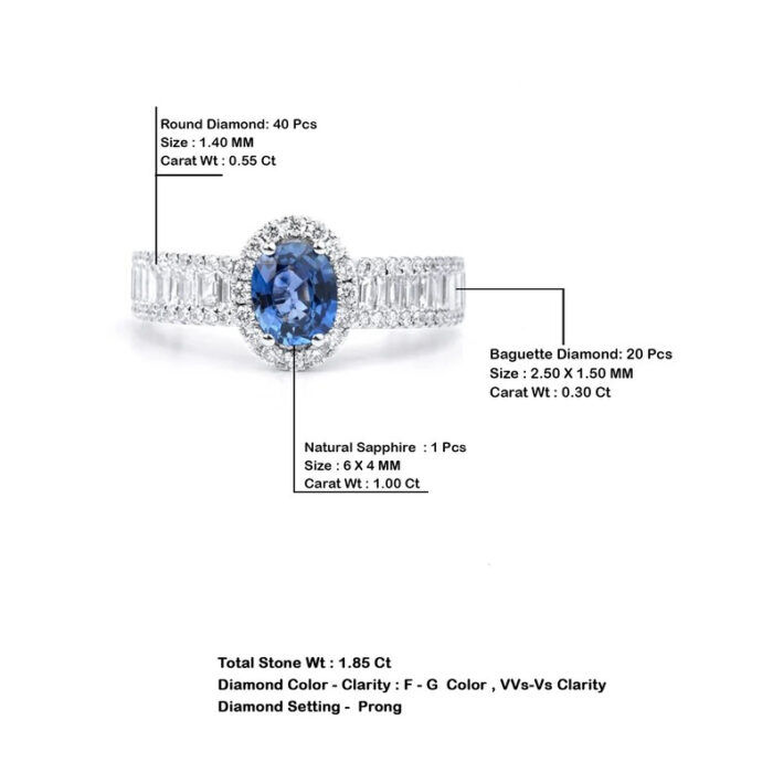Blue Sapphire & Natural Diamond Engagement Ring - Image 2
