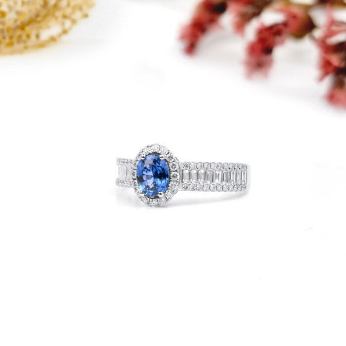 Blue Sapphire & Natural Diamond Engagement Ring - Image 3