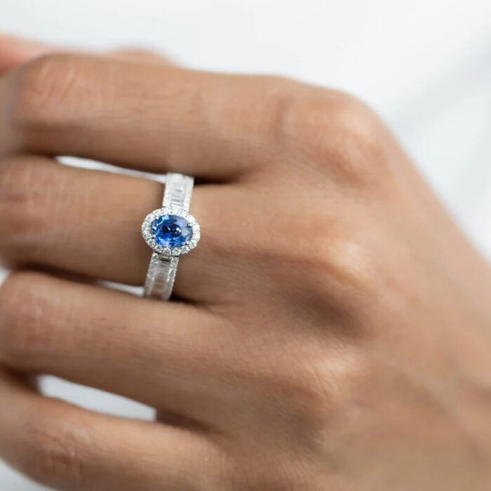 Blue Sapphire & Natural Diamond Engagement Ring - Image 6