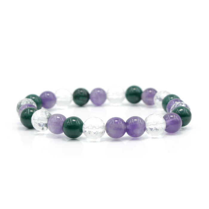 Multifluorite Bracelet - Amethyst Green Jade With Clear Quartz (Sphatik) Bracelet - Image 2