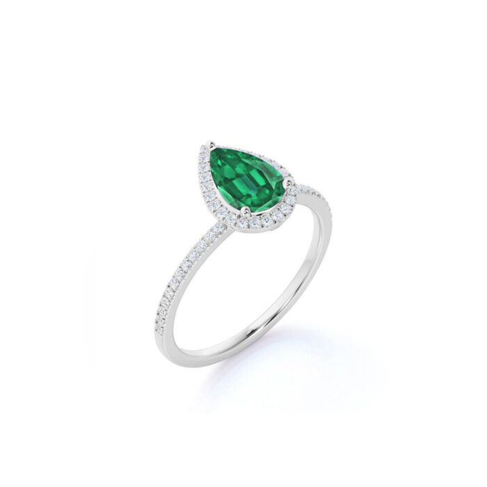 Natural EMERALD DIAMOND RING - Pear Shape Emerald Ring - Image 8