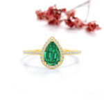 Natural EMERALD DIAMOND RING - Pear Shape Emerald Ring