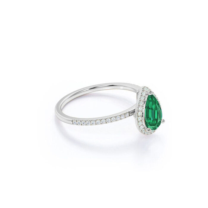 Natural EMERALD DIAMOND RING - Pear Shape Emerald Ring - Image 4