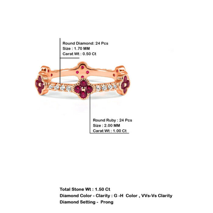 Natural Ruby Clover Leaf Ring With Natural Diamond - Image 8