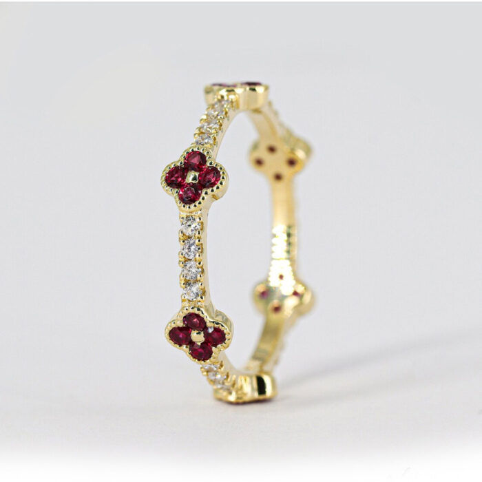 Natural Ruby Clover Leaf Ring With Natural Diamond - Image 7