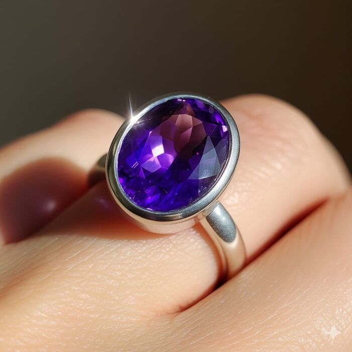 Amethyst 3 Amethyst Oval Sterling Silver Ring - Image 3