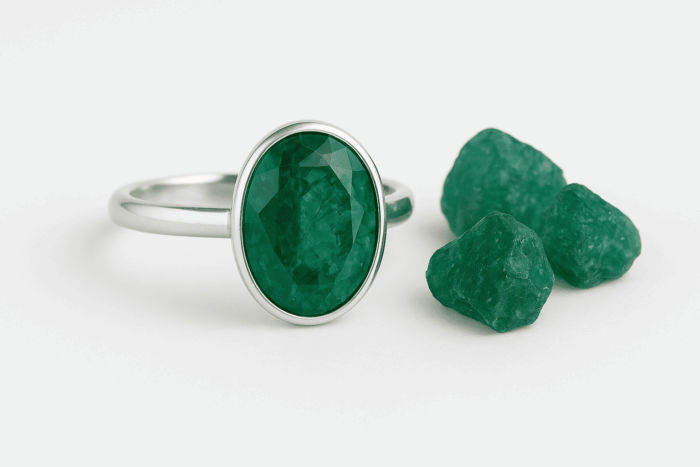 Emerald 2 Emerald Oval Sterling Silver Ring - Image 3