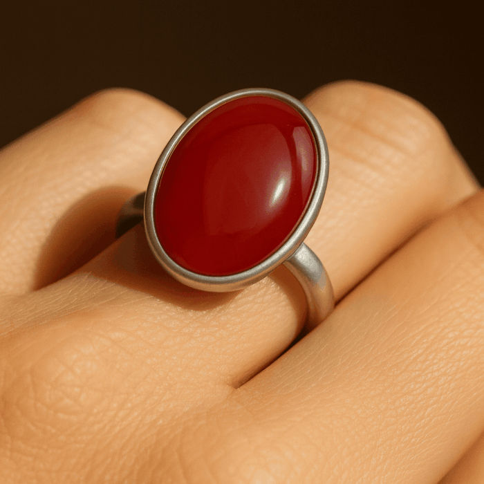 Red Agate (Yamni Hakik) Sterling Silver Ring - Image 2