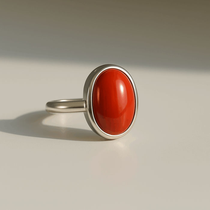 Red Coral 1 Red Coral Ovalish Capsule Sterling Silver Ring - Image 1