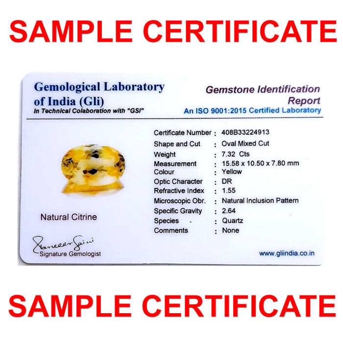 Sample certificate free lab Citrine Yellow Citrine 8.14 Carat (8.95 Ratti) - Image 2