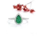 Natural EMERALD DIAMOND RING - Pear Shape Emerald Ring - Image 3