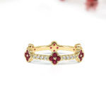 Natural Ruby Clover Leaf Ring With Natural Diamond