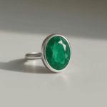 Emerald Oval Sterling Silver Ring