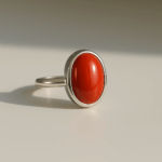 Red Coral Ovalish Capsule Sterling Silver Ring
