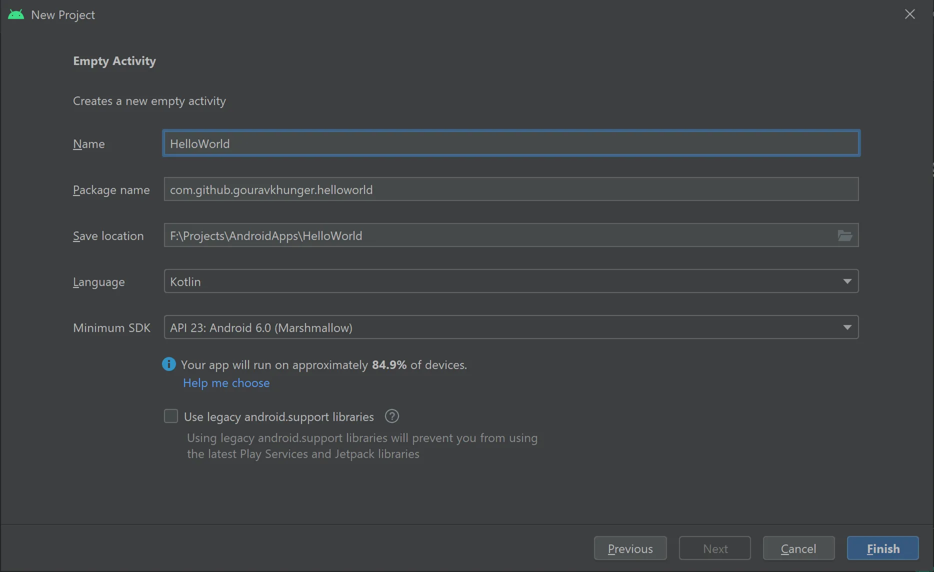 Give information to Android Studio about your app