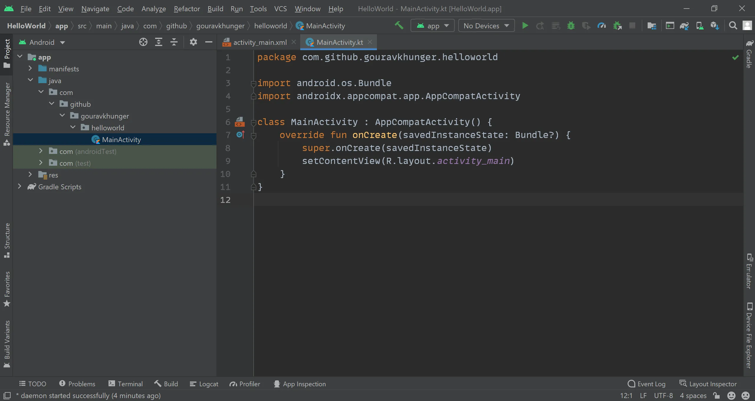 Android Studio main window