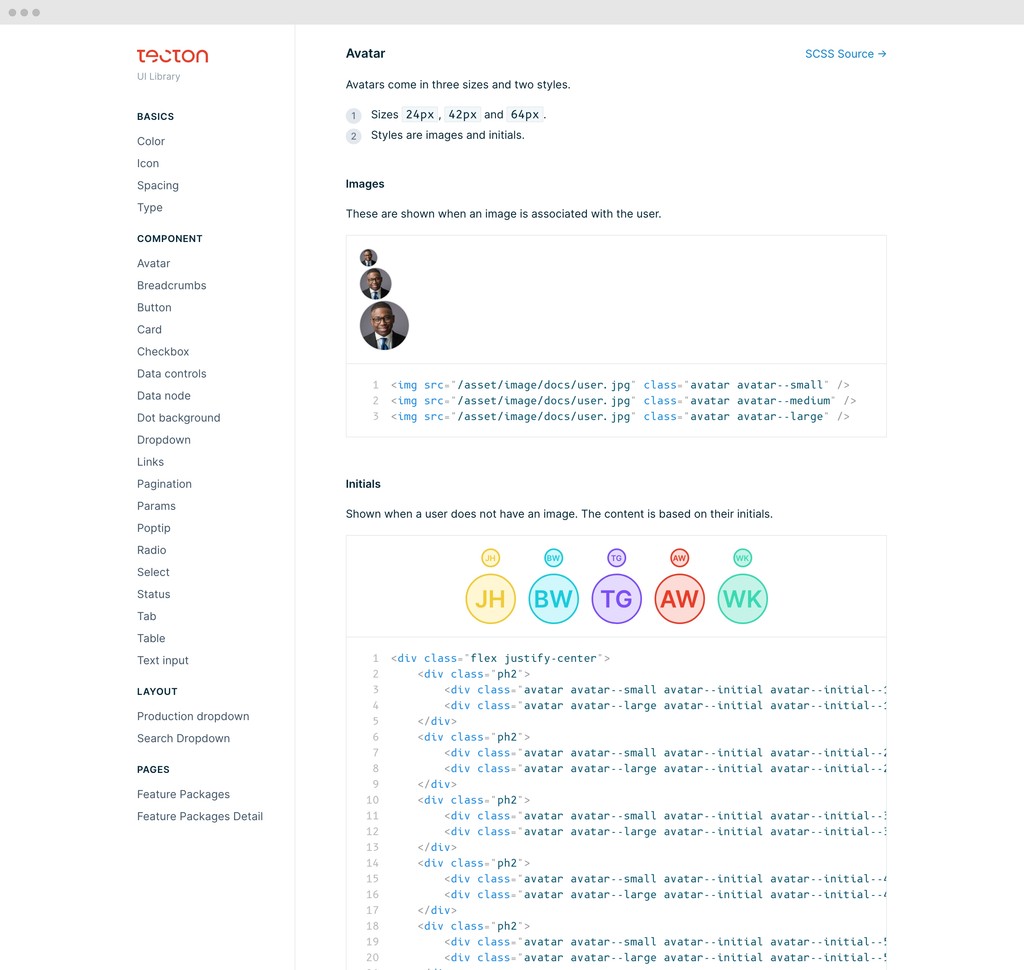 Screenshot of Tecton design system.