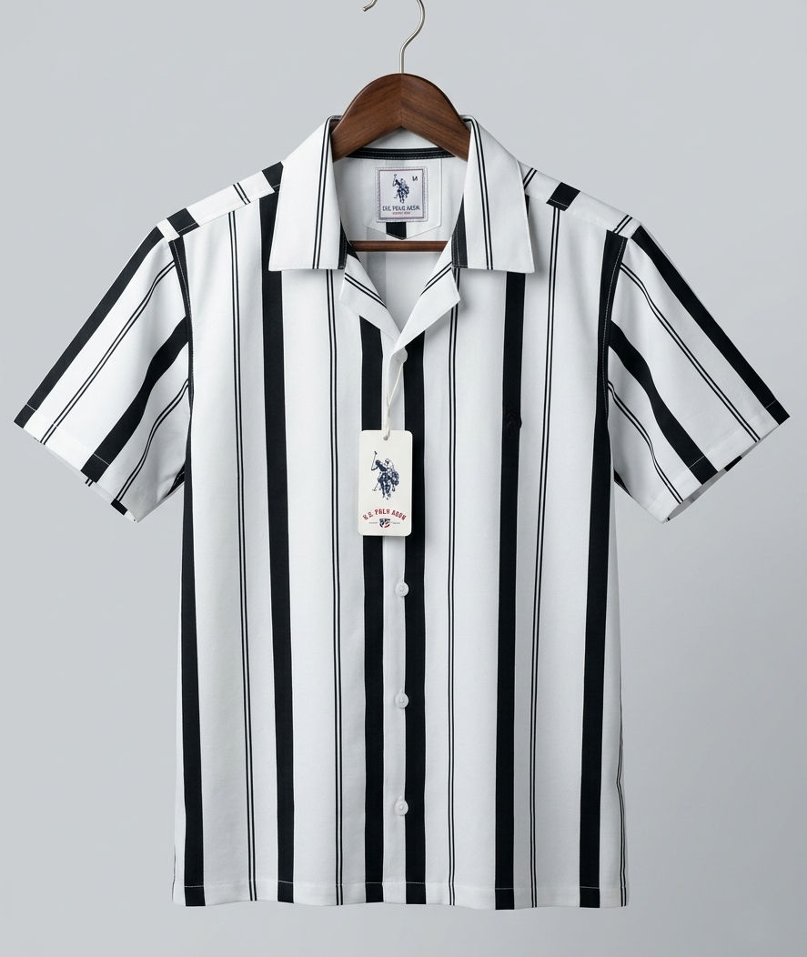 Men's Elegant Black & White Stripe Shirt