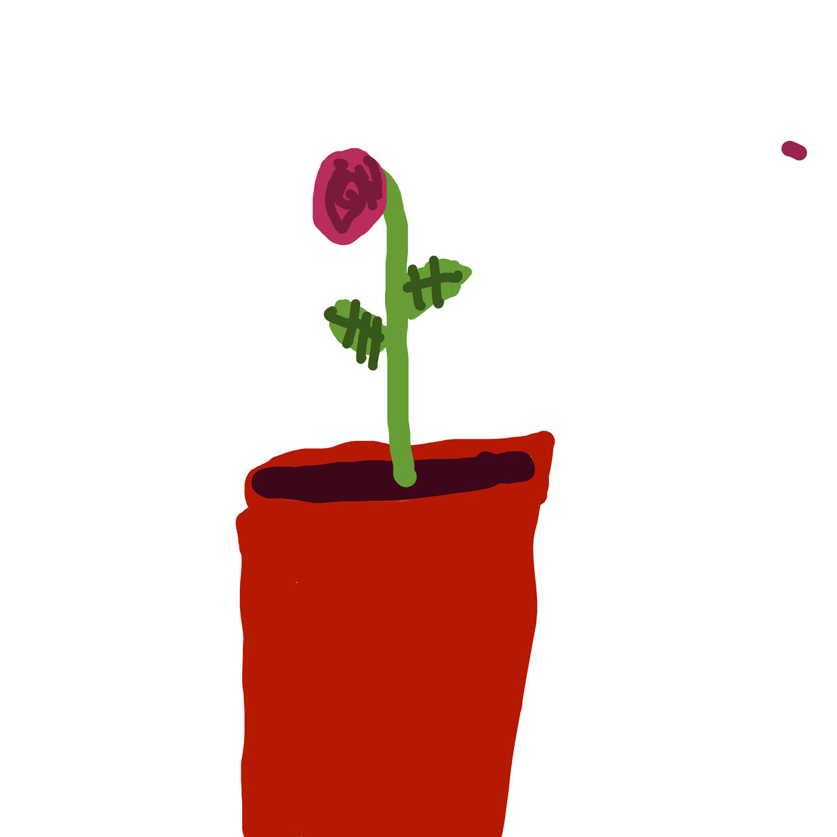Drawing of a single rose in a red flower pot