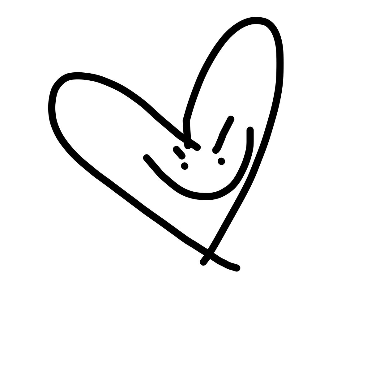 Crude black ink drawing of a heart