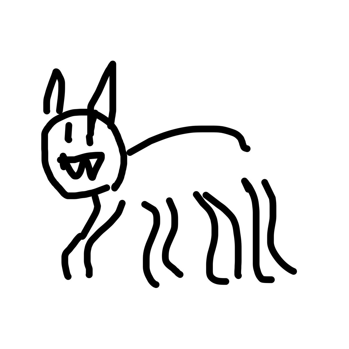 Crude black ink line drawing of a four-legged animal