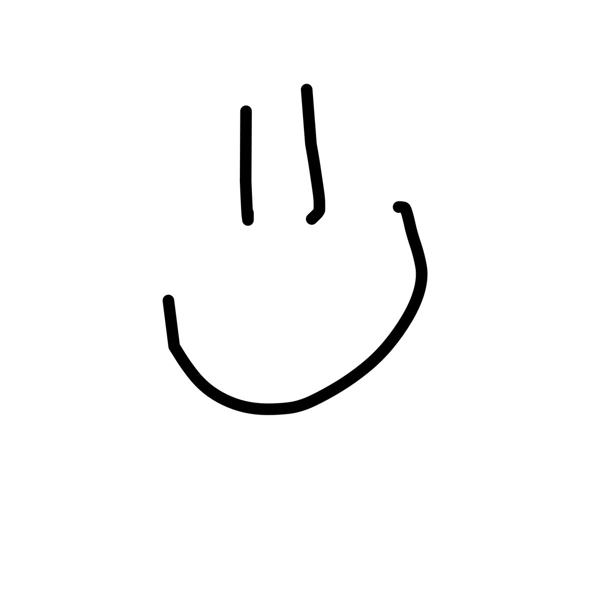 Crude black ink smiley face drawn in a few loose lines