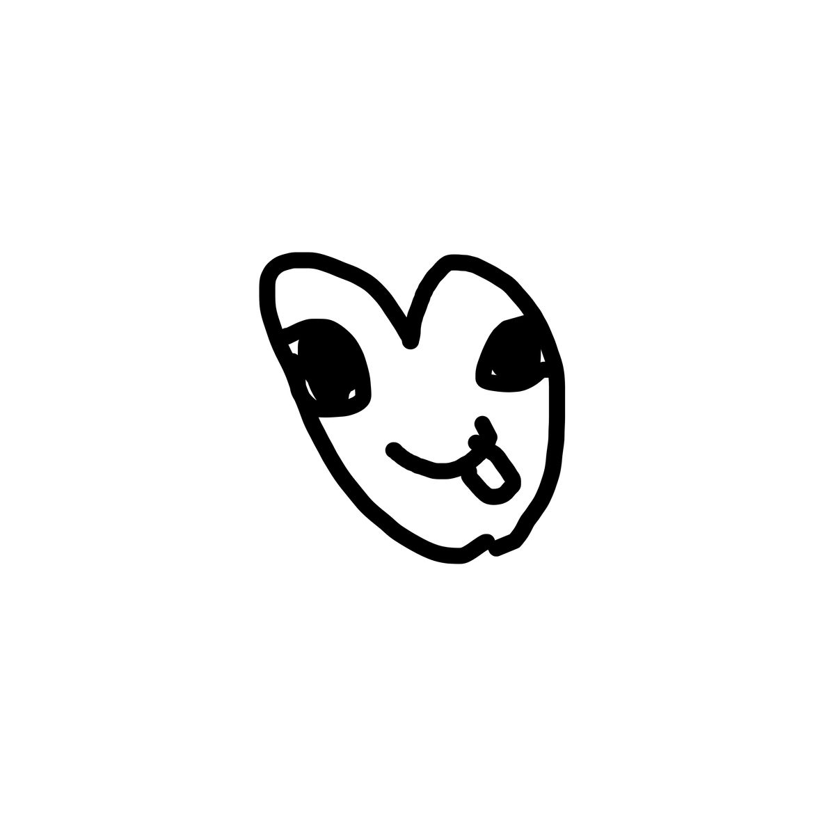 Crude black ink drawing of a small heart-shaped face