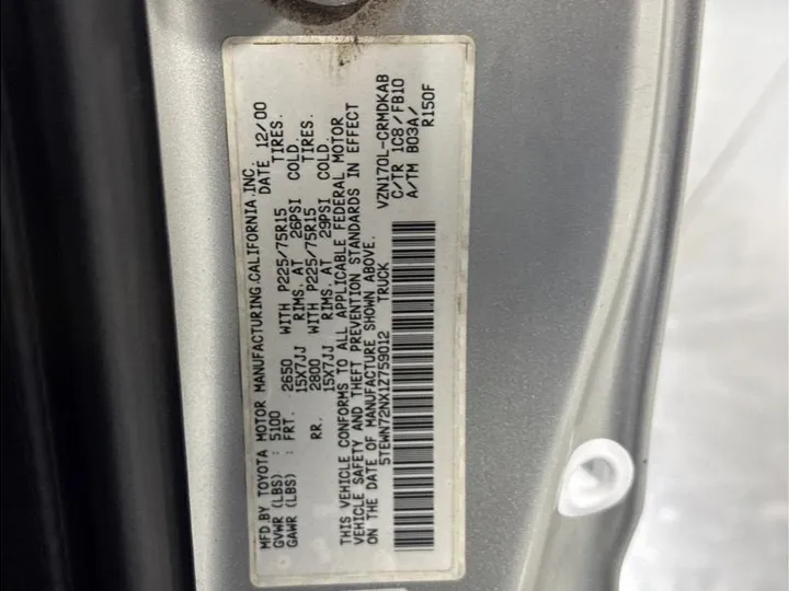 SILVER, 2001 TOYOTA TACOMA XTRACAB Image 16