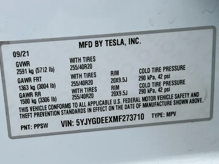 WHITE, 2021 TESLA MODEL Y Image 34