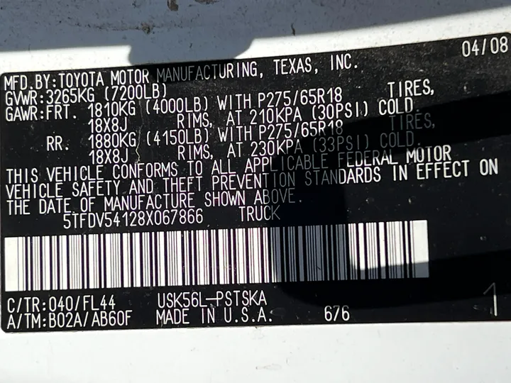 WHITE, 2008 TOYOTA TUNDRA CREWMAX Image 29