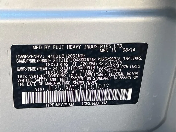 SILVER, 2015 SUBARU FORESTER Image 19