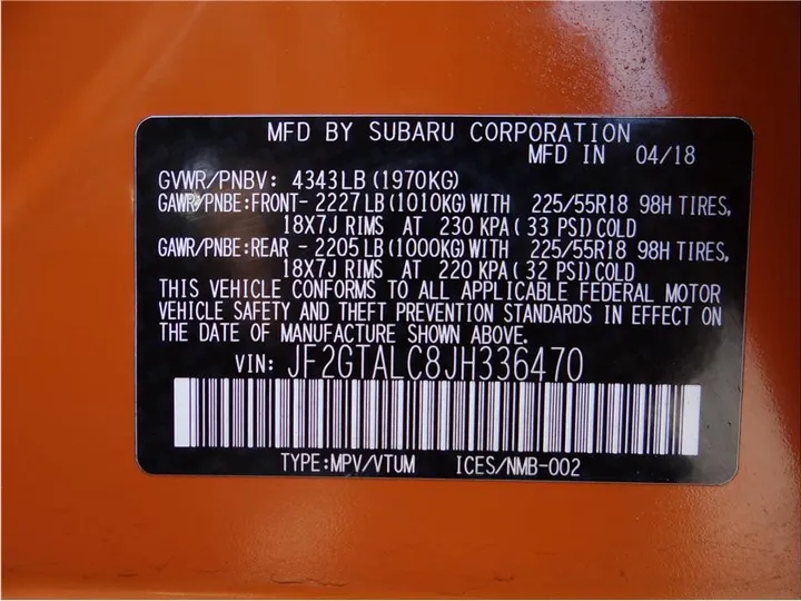 ORANGE, 2018 SUBARU CROSSTREK Image 26